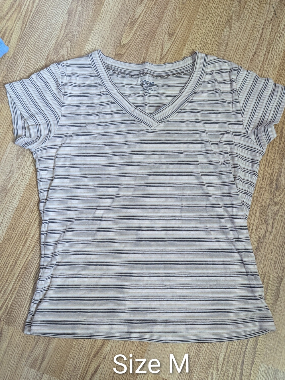 Classic Striped V-Neck Tee - White & Gray - Unknown Brand